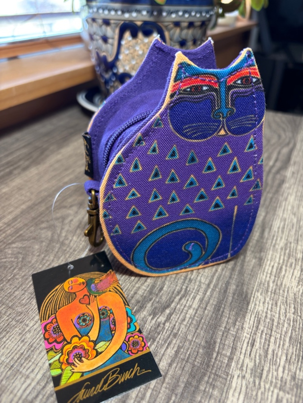 Laurel Burch Purple Cat-Shaped Canvas Coin Purse
